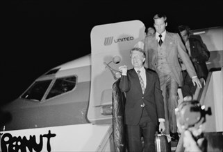 Jimmy Carter disembarking from the Airplane "Peanut One",  Wilkes-Barre Scranton Airport for Presidential Campaign stop