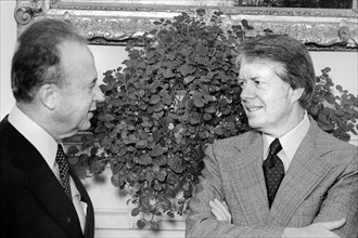 Israeli Prime Minister Yitzhak Rabin with U.S. President Jimmy Carter at White House, Washington