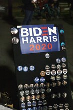 Biden Harris 2020 Political Sign and Buttons at Night,