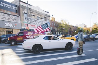 American Flag and Car during Celebration of President-Elect Joe Biden, Brooklyn