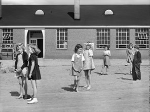 Students outside new Work Projects Administration (WPA) School