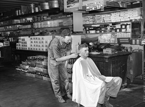 Free haircut on Saturday morning in W.M. Scott's general store. Farrington