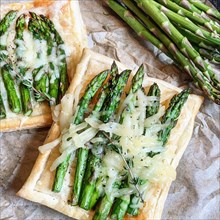Asparagus and Gruyere Cheese Tarts on Puffed Pastry Crust