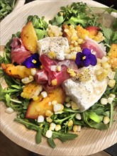 Grilled Peaches and Burrata Salad with Corn and Baby Arugula