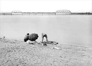 people, fishing, river, Louisville, historical,