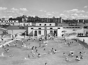 people, swimming pool, summer, recreation, historical,