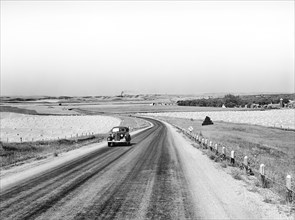 landscape, agriculture, road, North Dakota, historical,