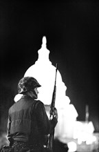 Silhouette of armed U.S. Soldier