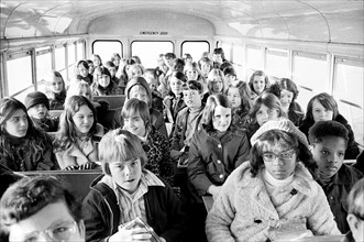 Black and White School Children on School Bus