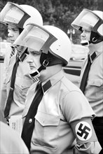 Protestors wearing Nazi Armbands