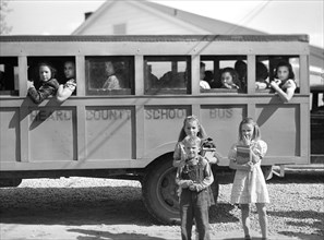 Schoolchildren and Bus