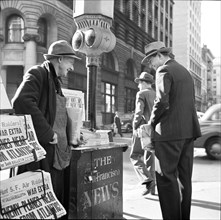 Two Men at Newsstand on corner of Montgomery and Market Streets