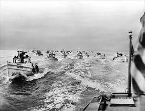 U.S. Coast Guard Motor Lifeboat providing escort to Crab Fishermen as wartime precaution