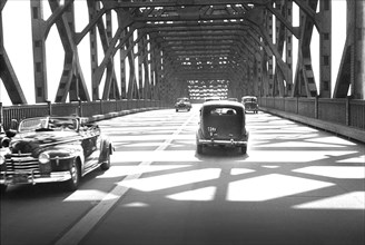 Cars traveling on Pulaski Skyway from New York City