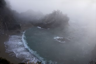 High Angle View of Cove Waterfall and Cove on Foggy Day