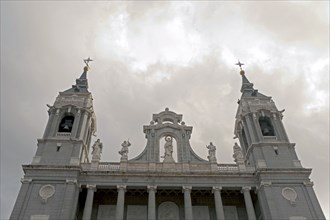 Low Angle View of Almudena Cathedral Detail against Gray Sky