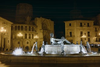 Illuminated Turia Fountain at Night