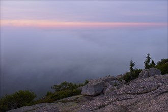 Fog and Sunrise viewed from Cadillac Mountain