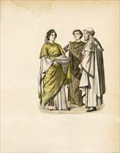 Woman with Two Men in Traditional Dress