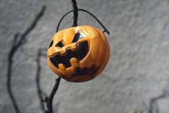 Pumpkin Ornament hanging on Tree Branch