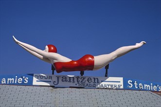 Fiberglass Woman Diver in a Red Bathing Suit