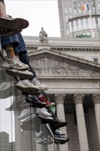 Feet hanging from Building Roof during Abortion Rights Rally