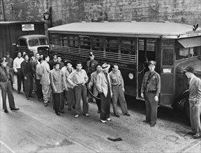 Prisoners lined up outside jail after altercation with U.S. sailors during Zoot Suit Riots