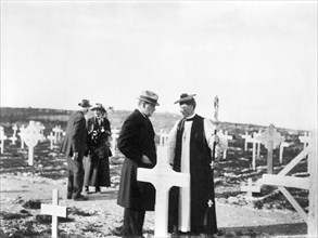 Winston Churchill with Bishop MacInnes of Jerusalem at memorial service in Military Cemeter