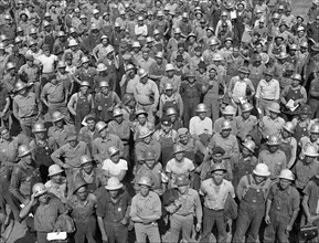 Crowd of construction workers