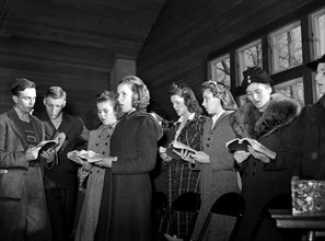 Group singing hymns at Sunday School