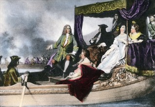 George I of Great Britain and Composer George Handel on Riverboat during Water Festival