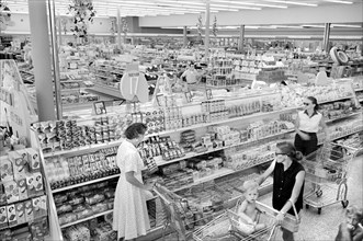 Women with shopping carts in supermarket