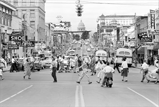 Downtown street scene at the time of the closing of high schools to prevent integration