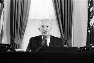 U.S. President Dwight D. Eisenhower delivering speech about US military intervention in Lebanon