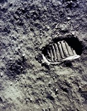 First human footprint on moon surface during Apollo 11 space mission