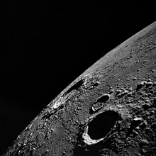 High-angle view of lunar nearside looking northeast toward crater Copernicus (in center near horizon)