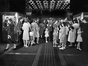 Crowd waiting to buy tickets, Radio City Music Hall, New York City, New York, USA, Marjory Collins,