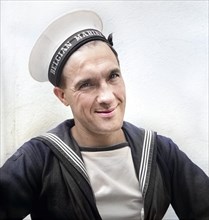Belgian sailor visiting during United Nations week, Oswego, New York, USA, Marjory Collins, U.S.