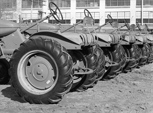 Tractors, farm equipment warehouse, Oklahoma City, Oklahoma, USA, Russell Lee, U.S. Farm Security