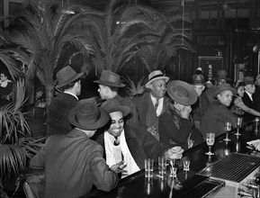 Group of adults at the bar at Palm Tavern, Chicago, Illinois, USA, Russell Lee, U.S. Farm Security