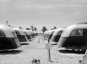 Line-up of trailers at the FSA (Farm Security Administration) camp for defense workers, San Diego,