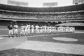 Washington Senators  baseball team standing on field on opening day, Robert F. Kennedy Stadium,