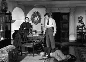 Barbara Stanwyck, Ray Milland, George Coulouris, on-set of the film, "California", Paramount
