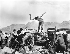 The Apache fighting Union soldiers, on-set of the film, "The Last Outpost", Paramount Pictures,