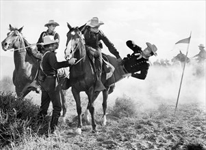 Ben Johnson, Patrick Wayne, on-set of the film, "Cheyenne Autumn", Warner Bros., 1964