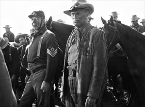 Richard Widmark (right), on-set of the film, "Cheyenne Autumn", Warner Bros., 1964