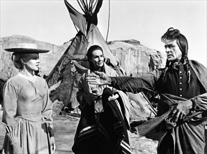 Carroll Baker, Dolores Del Rio, Gilbert Roland, on-set of the film, "Cheyenne Autumn", Warner Bros