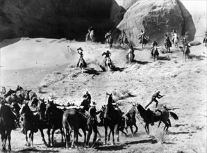 U.S. Army fighting the Cheyenne, on-set of the film, "Cheyenne Autumn", Warner Bros., 1964