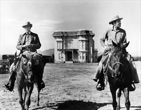 James Stewart, Henry Fonda, on-set of the film, "The Cheyenne Social Club", National General