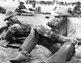 Henry Fonda, James Stewart, on-set of the film, "The Cheyenne Social Club", National General